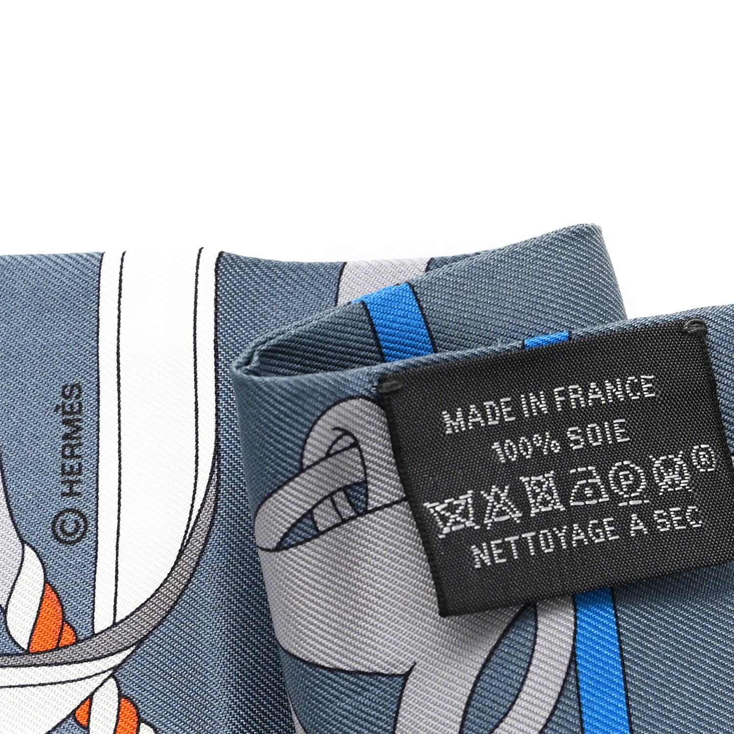 Hermes Silk Panoplie Equestre Twilly Gris Ciel Orange 3 of 3