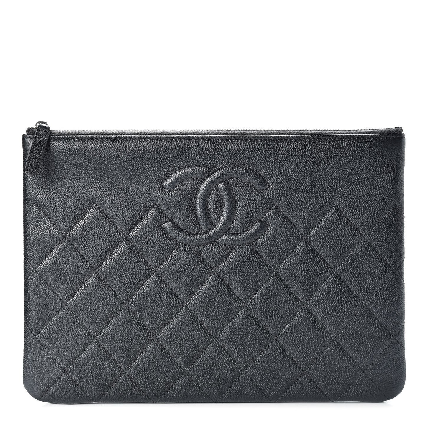 Metallic Caviar Quilted Medium Maxi CC Cosmetic Case Black