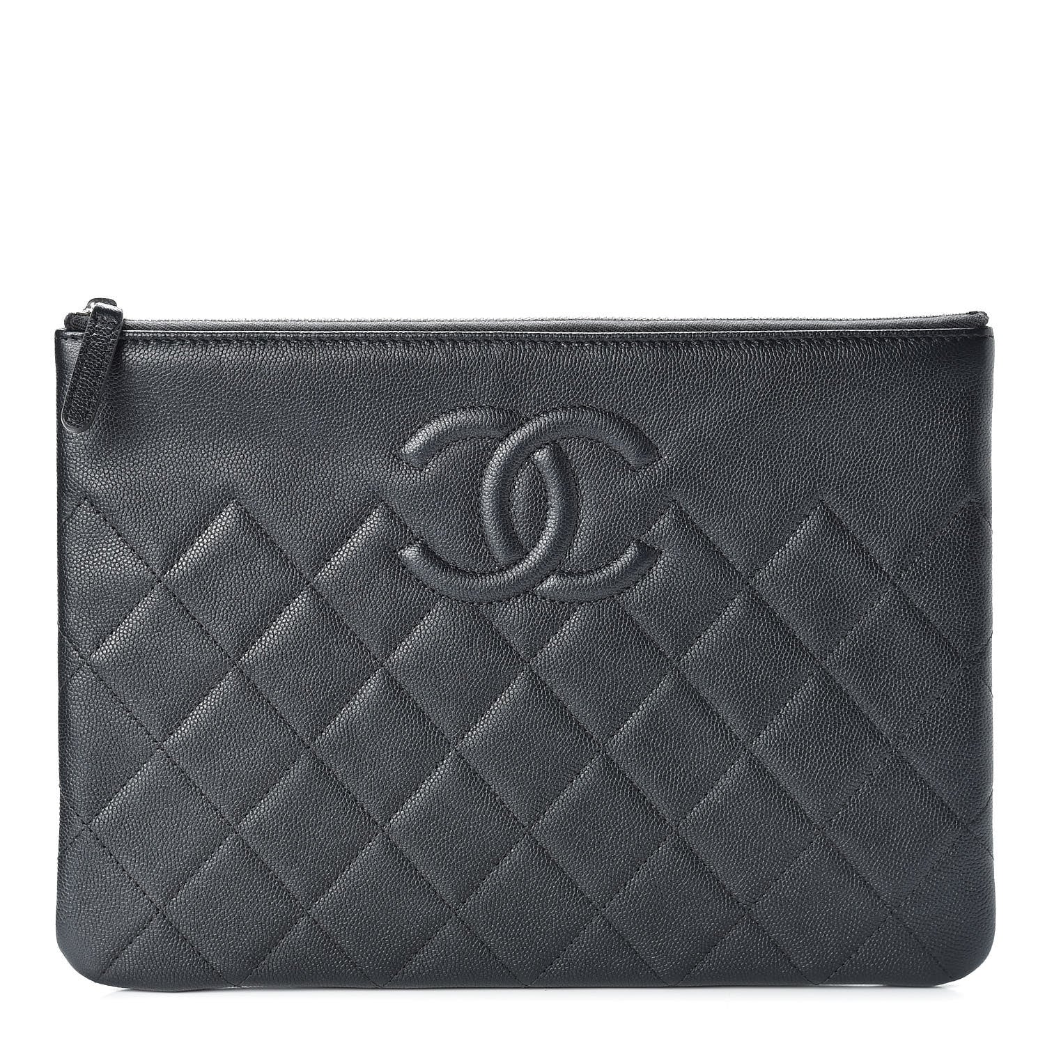 Chanel Metallic Caviar Quilted Medium Maxi CC Cosmetic Case Black 1 of 8