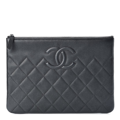 Chanel Metallic Caviar Quilted Medium Maxi CC Cosmetic Case Black 1 of 8
