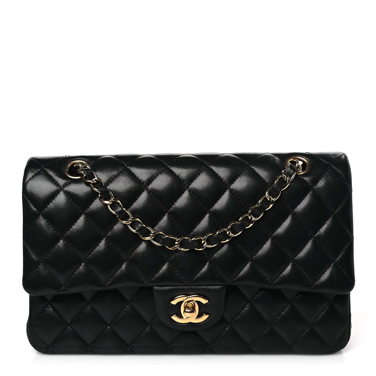 Lambskin Quilted Medium Double Flap Black