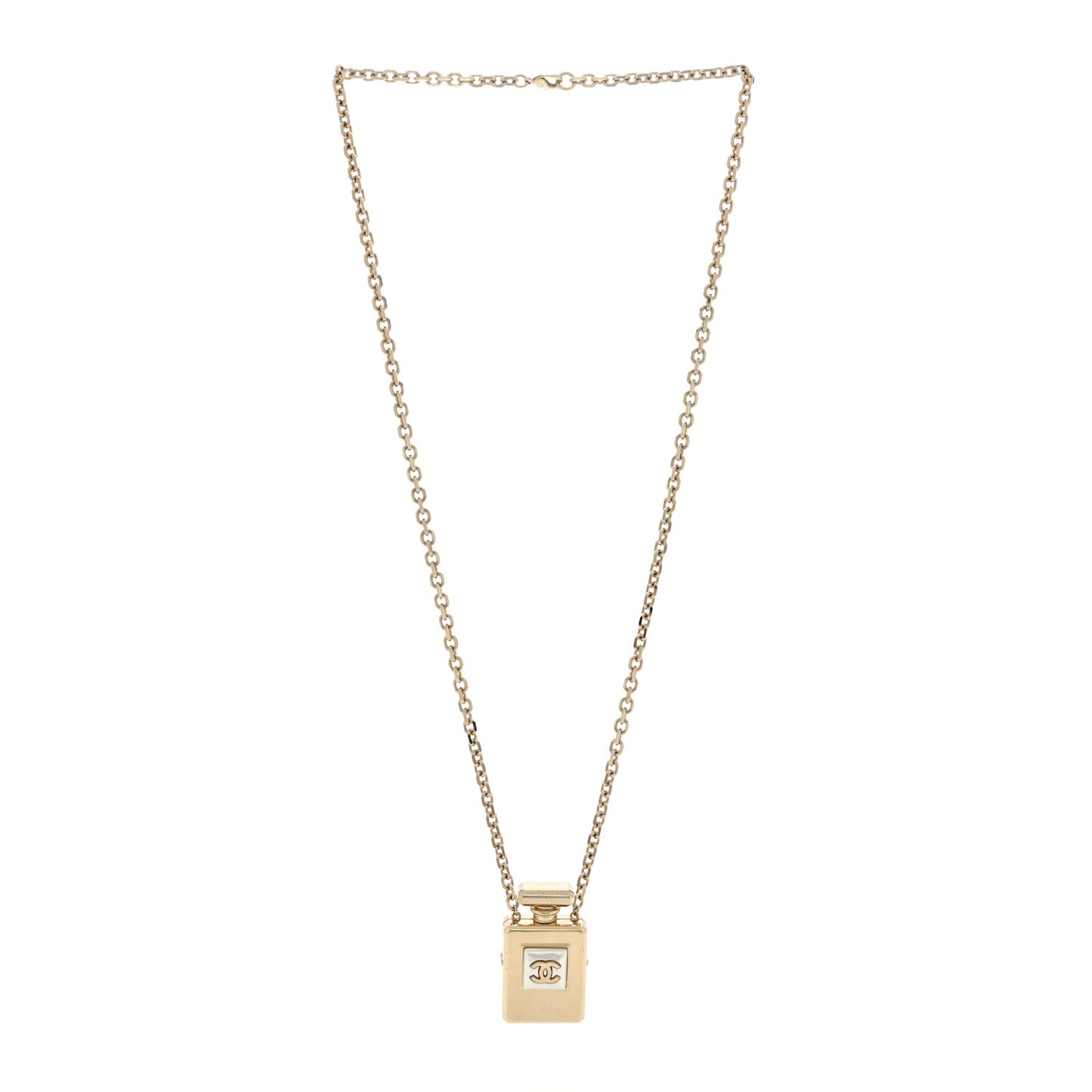 Metal Pearl Perfume Bottle CC Locket Necklace Gold