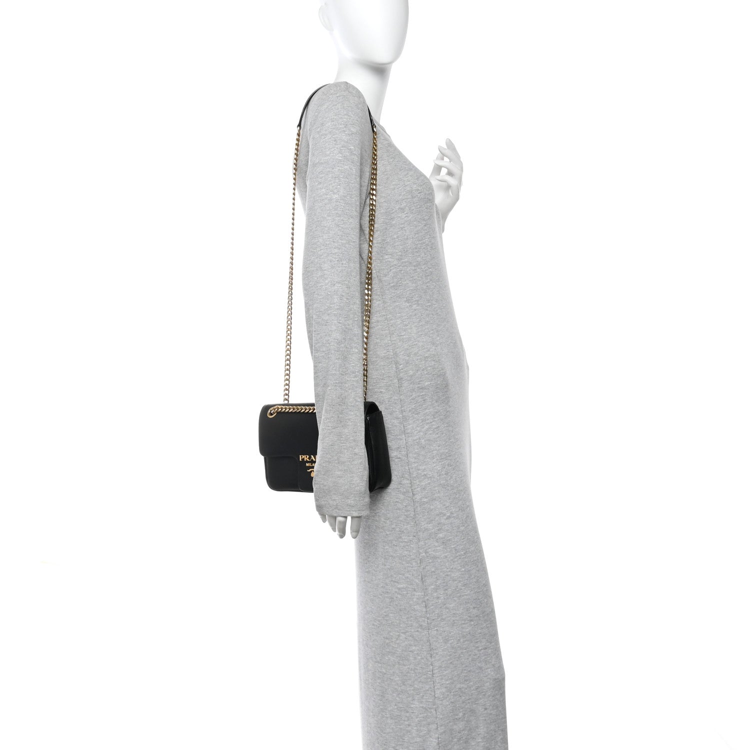Prada Saffiano Flap Shoulder Bag Black 2 of 9