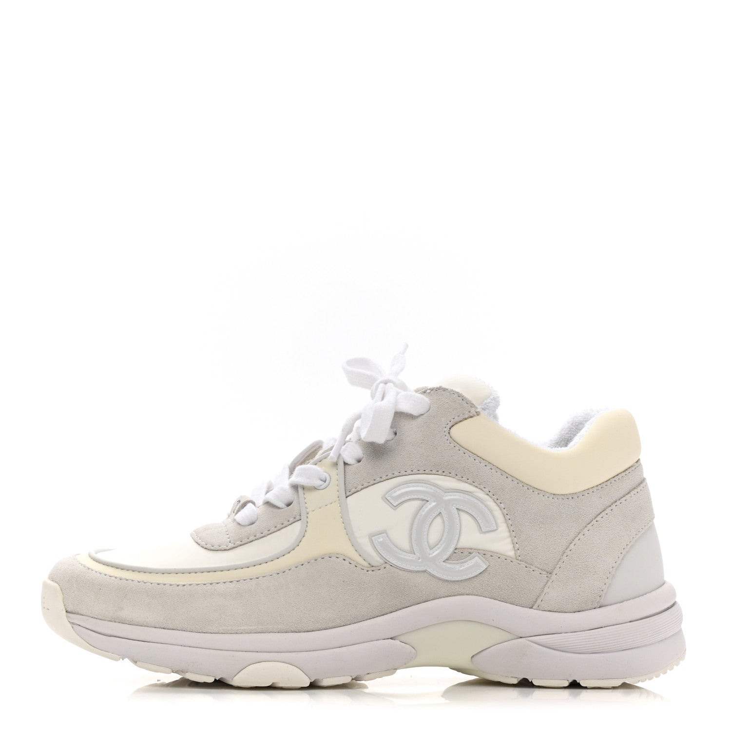 Chanel Nylon Calfskin Suede Fabric CC Sneakers 38 White 1 of 8