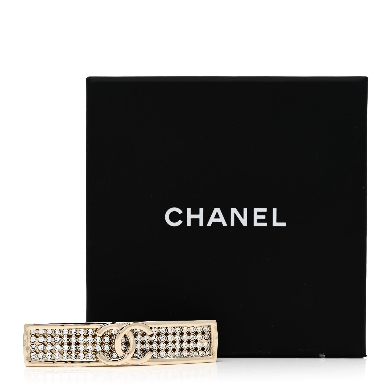 Chanel Metal Crystal CC Hair Clip Barrette Gold 5 of 5