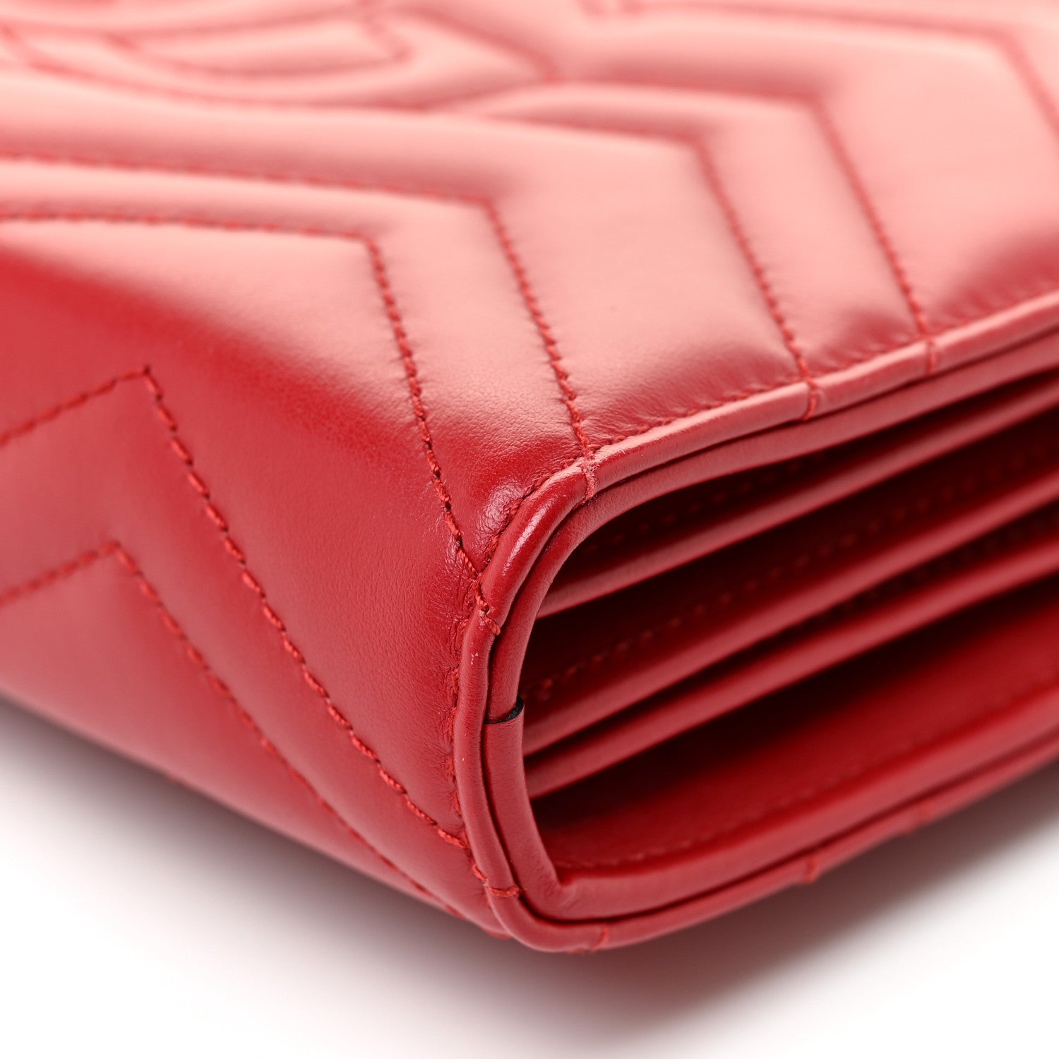 Gucci Calfskin Matelasse GG Marmont Chain Wallet Hibiscus Red 14 of 18