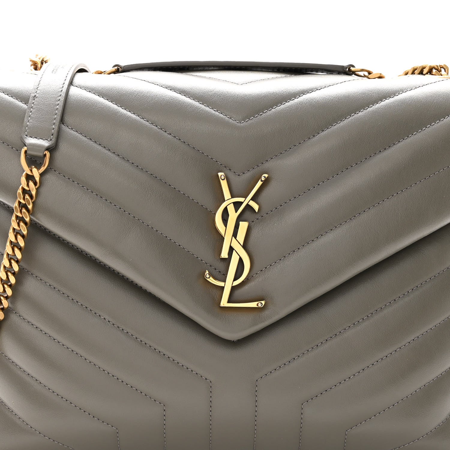 Saint Laurent Calfskin Y Quilted Monogram Medium Loulou Chain Satchel Storm 7 of 9
