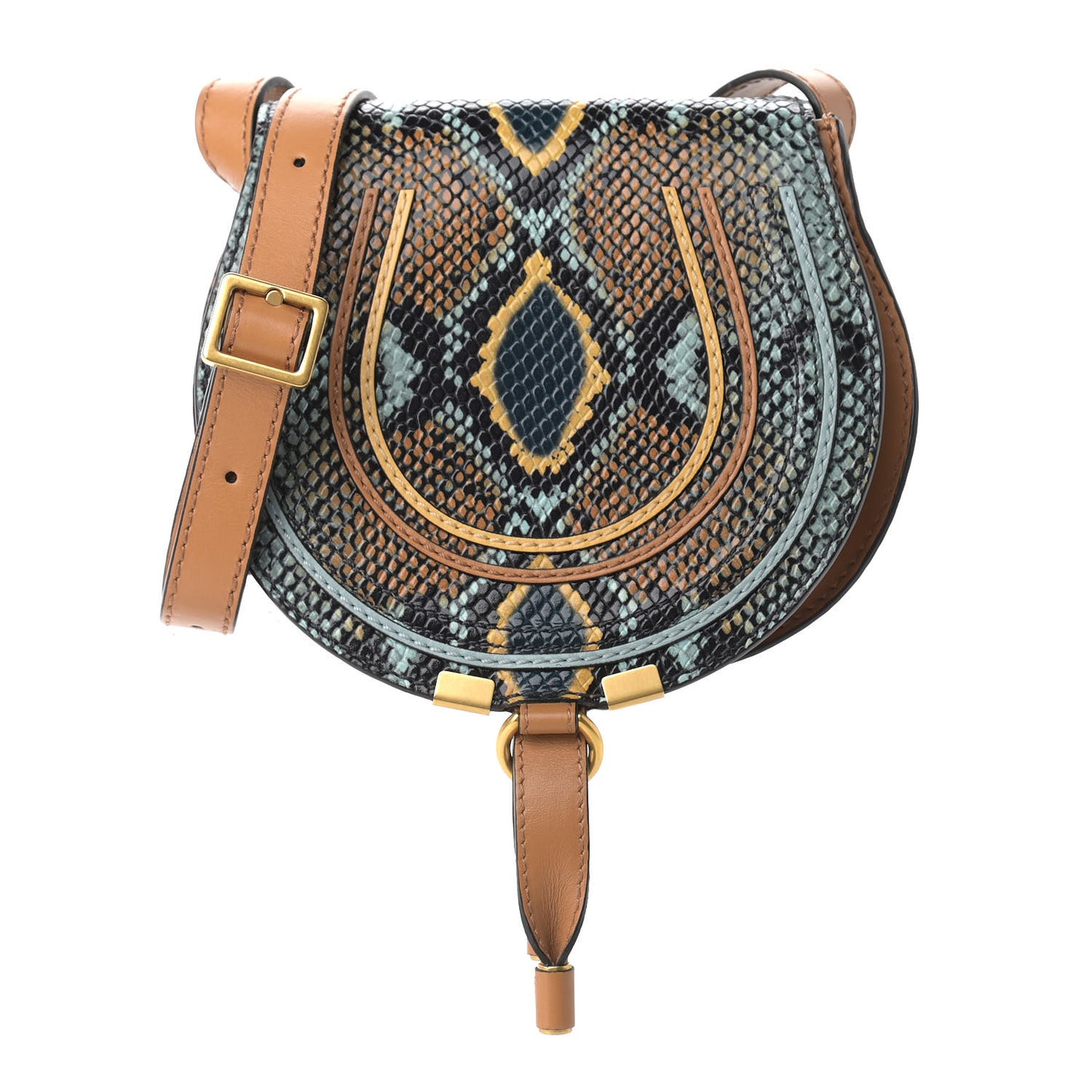 Python Calfskin Embossed Mini Marcie Round Crossbody Bag Multicolor