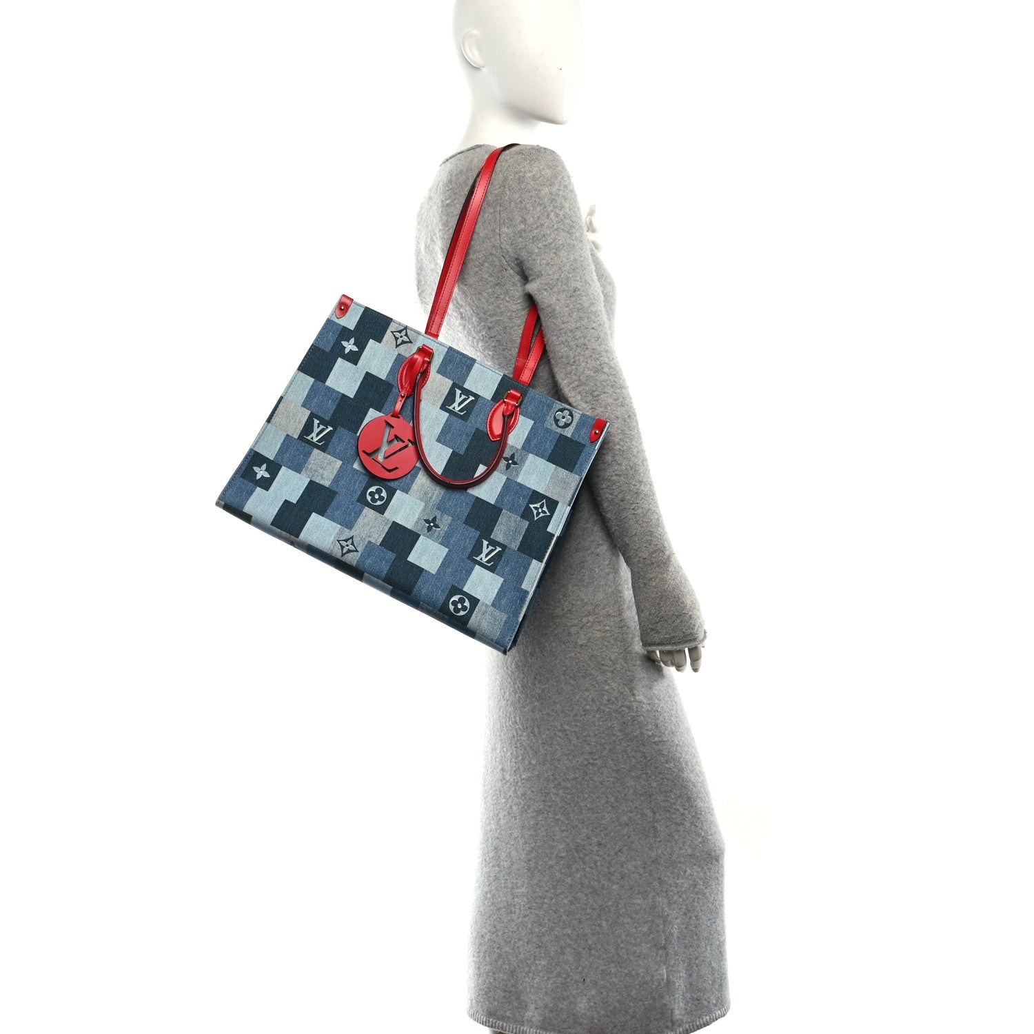 Louis Vuitton Denim Damier Monogram Onthego Blue Rouge 2 of 11