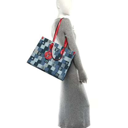 Louis Vuitton Denim Damier Monogram Onthego Blue Rouge 2 of 11