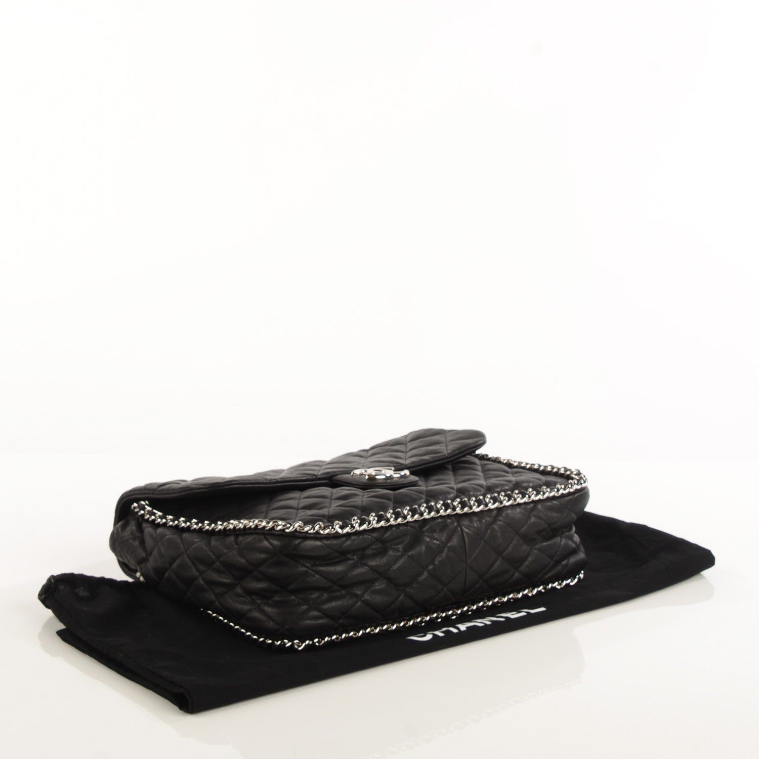 Chanel Crumpled Lambskin Quilted Chain Around Maxi Flap Black 4 of 7