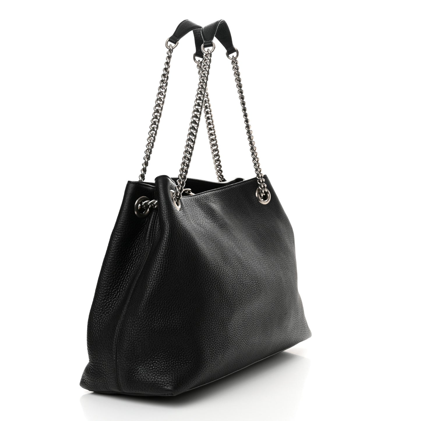 Pebbled Calfskin Studded Medium Soho Chain Shoulder Bag Black