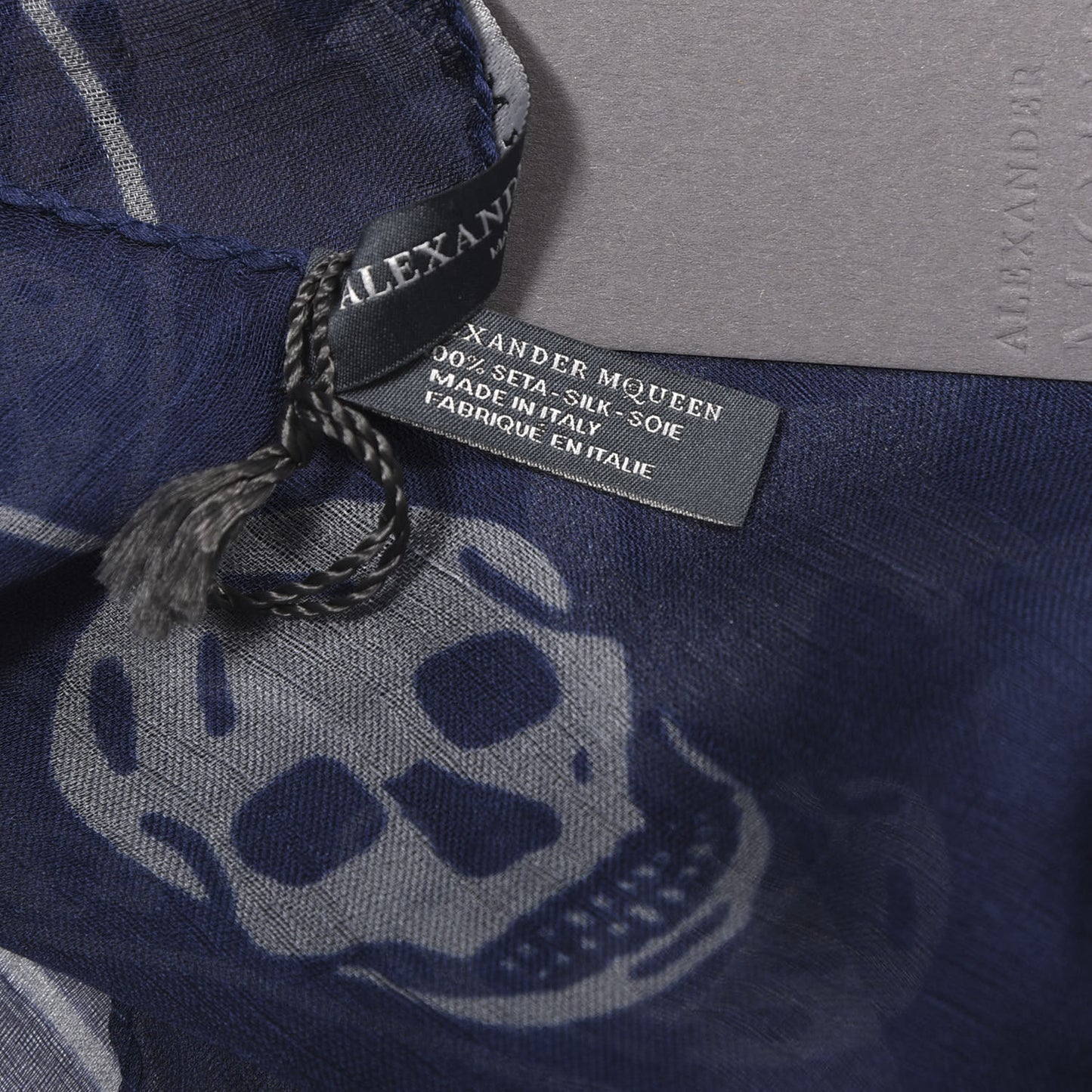 Silk Chiffon Skull Scarf Grey Navy