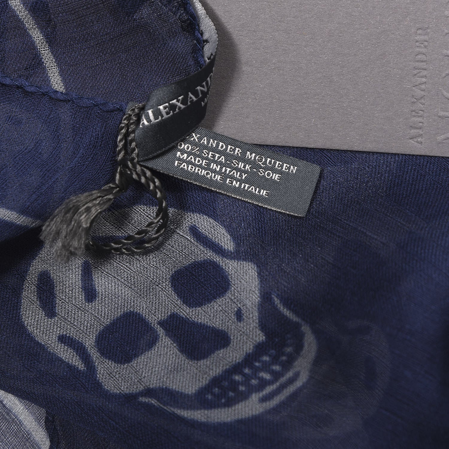 Alexander McQueen Silk Chiffon Skull Scarf Grey Navy 5 of 5
