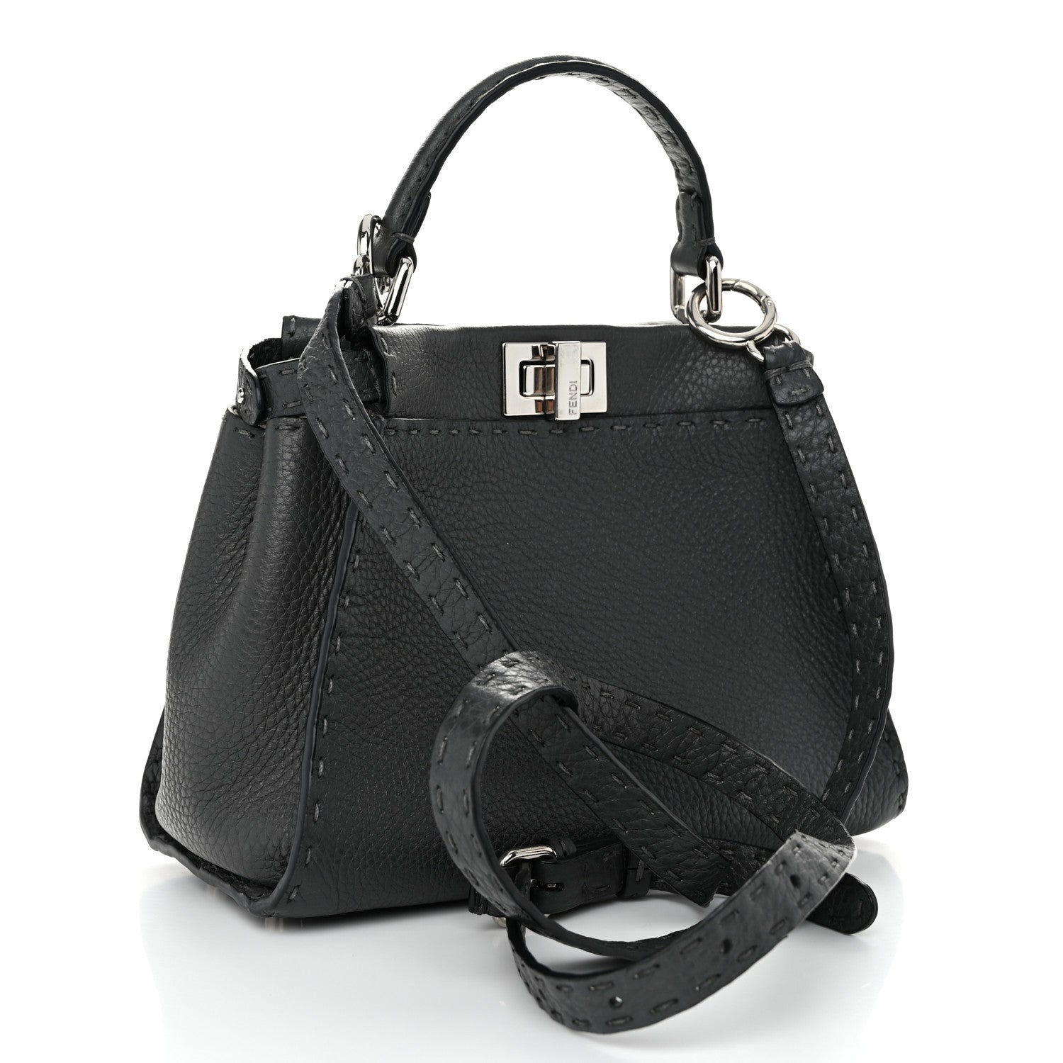 Fendi Cuoio Romano Selleria Bi-Color Mini Peekaboo Iconic Satchel Asfalto Latte 3 of 10