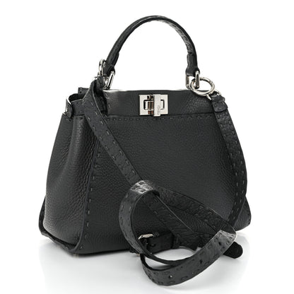 Fendi Cuoio Romano Selleria Bi-Color Mini Peekaboo Iconic Satchel Asfalto Latte 3 of 10