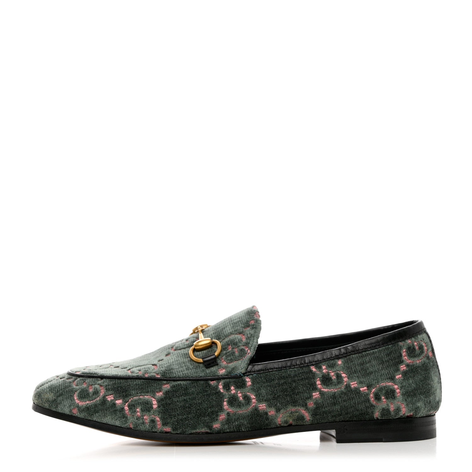 Gucci Velvet Malaga Kid GG Monogram Horsebit Womens Jordaan Loafers 36 Avio Dusty Pink Black 1 of 10