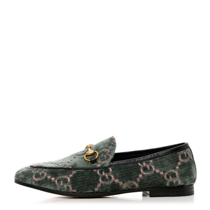 Gucci Velvet Malaga Kid GG Monogram Horsebit Womens Jordaan Loafers 36 Avio Dusty Pink Black 1 of 10