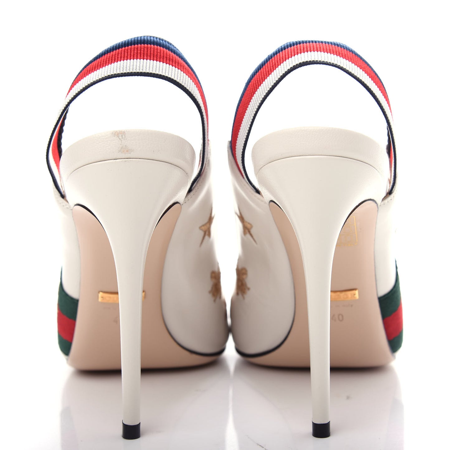 Malaga Kid Web Bee Star Embroidered Sylvie High Heel Slingback Pumps 40 White