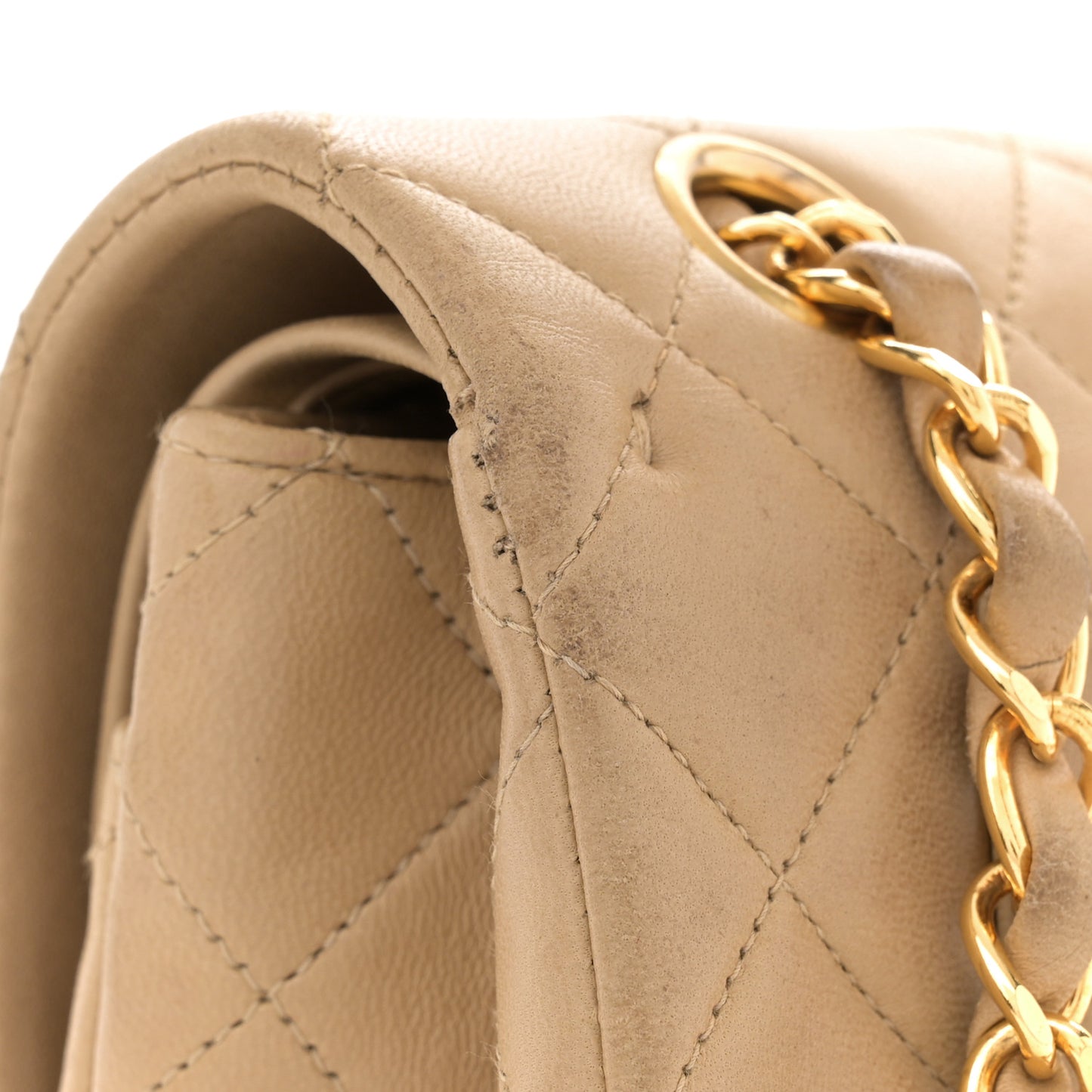 Lambskin Quilted Small Double Flap Beige