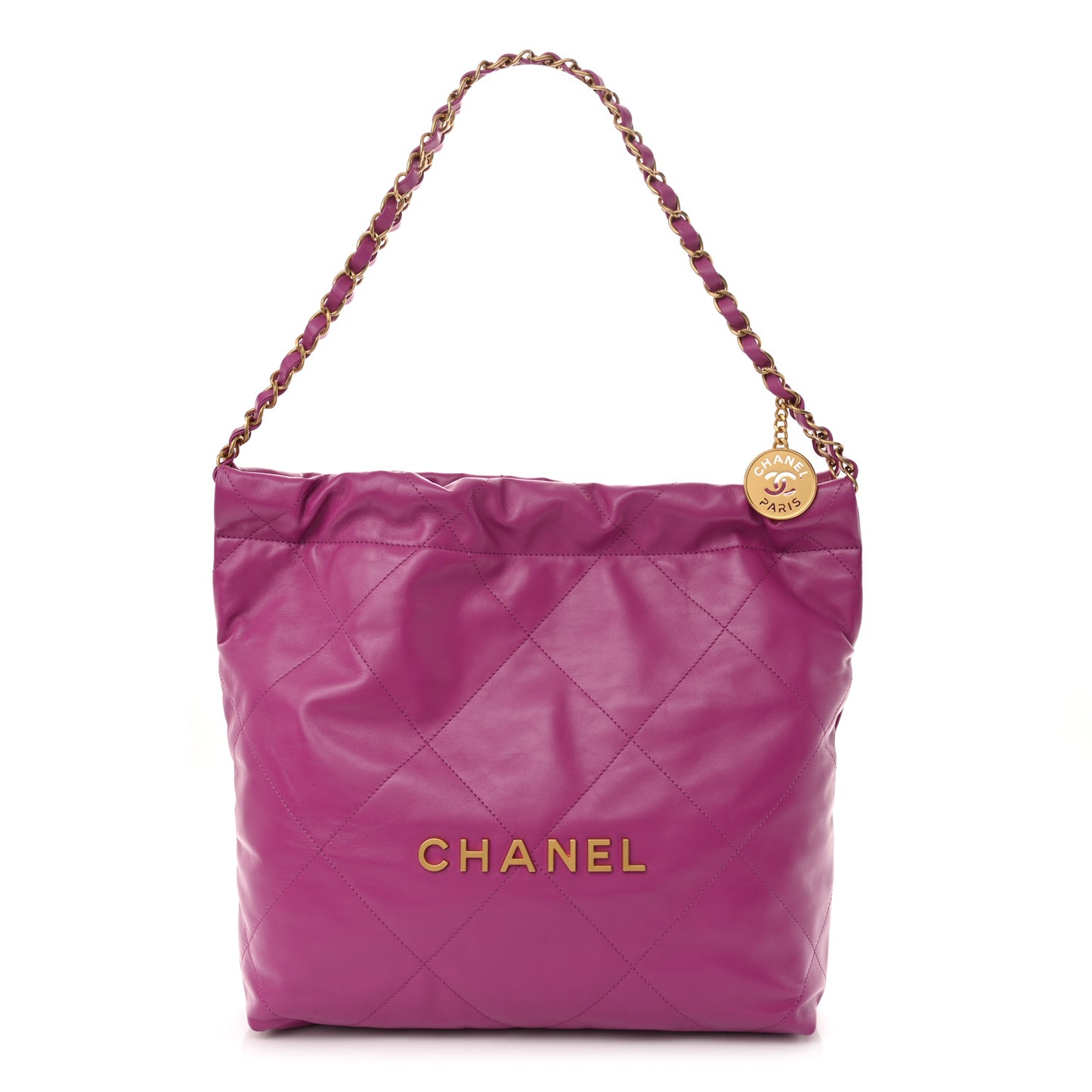 Shiny Calfskin Quilted Small Chanel 22 Purple