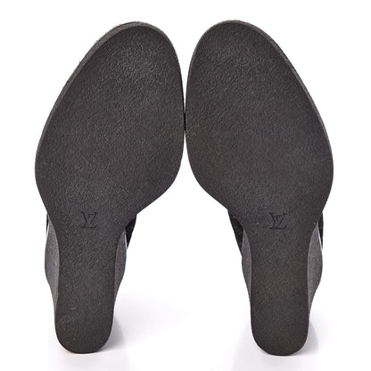 Louis Vuitton Monogram Suede Wedge Ankle Boots 41 Black 9 of 11