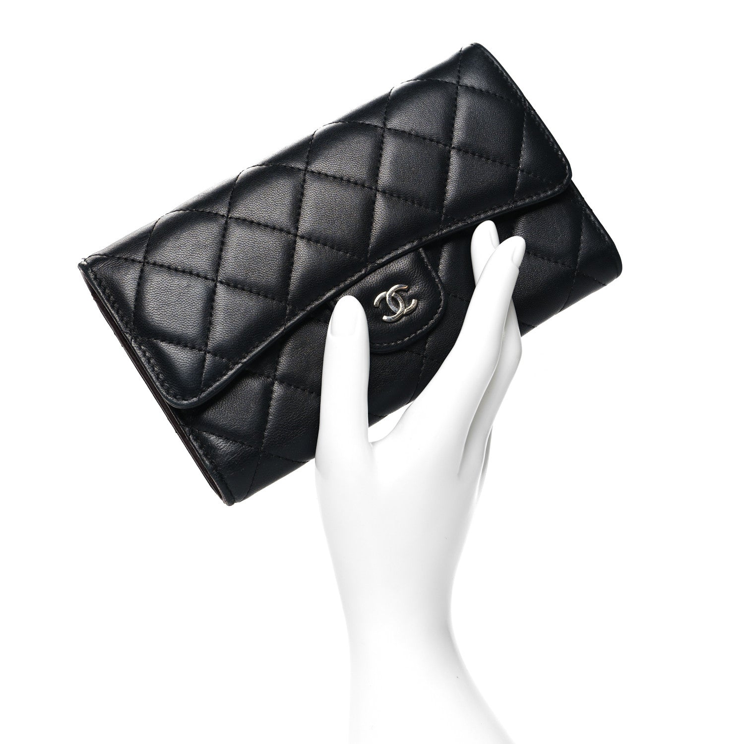 Chanel Lambskin Quilted Large Flap Wallet Black 2 of 13