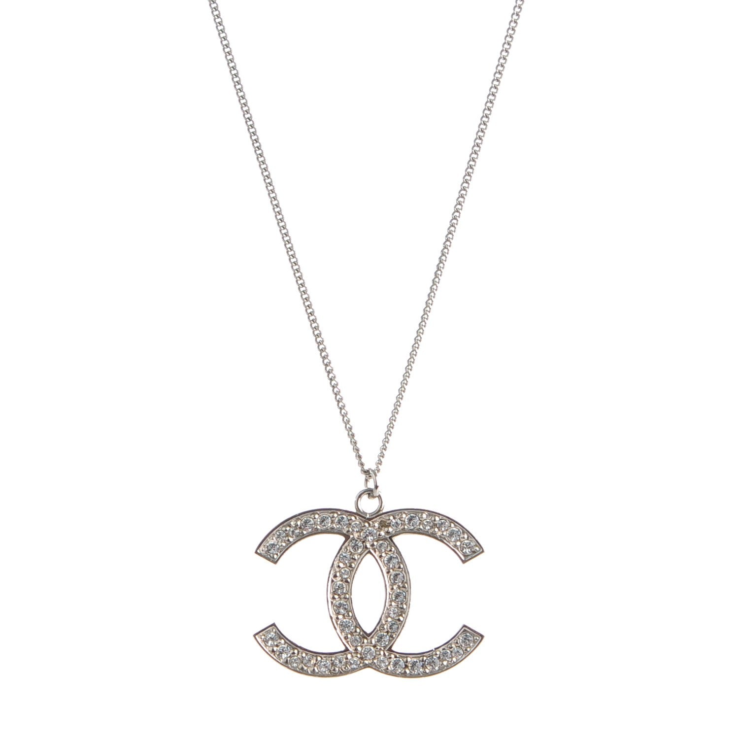 Chanel Crystal Large CC Necklace Silver 1 of 5