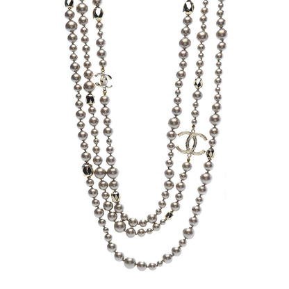 Chanel Pearl Crystal CC Triple Strand Necklace Light Gold 1 of 5