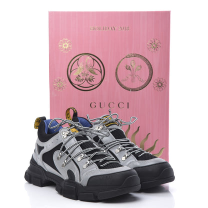 Gucci X SEGA Mesh Technical Canvas Calfskin Reflective Mens Flashtrek Sneakers 10 Silver Black 8 of 8