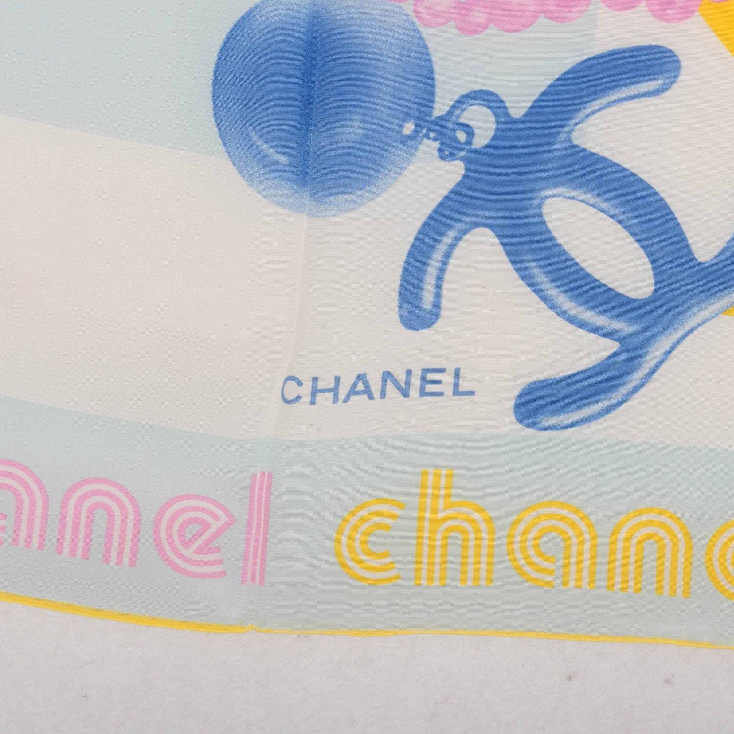 Chanel Silk CC Pearl Clover Scarf Yellow Blue Pink 3 of 5