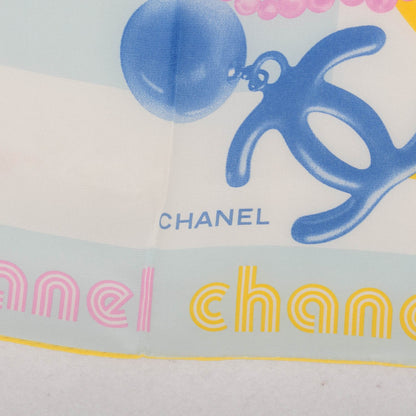 Chanel Silk CC Pearl Clover Scarf Yellow Blue Pink 3 of 5