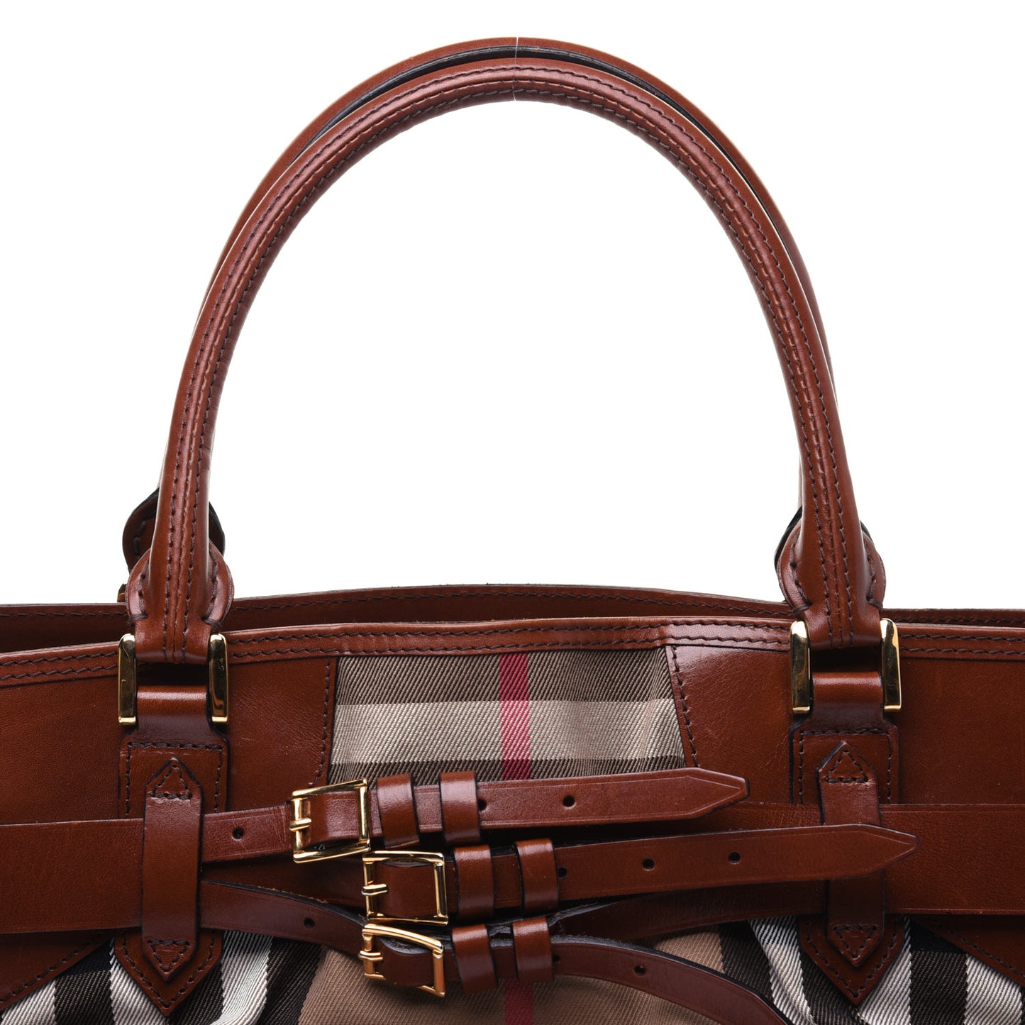 House Check Bridle Calfskin Medium Lynher Tote Dark Tan