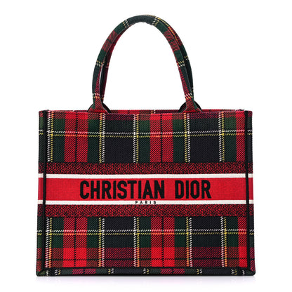 Christian Dior Canvas Embroidered Medium Tartan Check Book Tote Red Multicolor 1 of 12