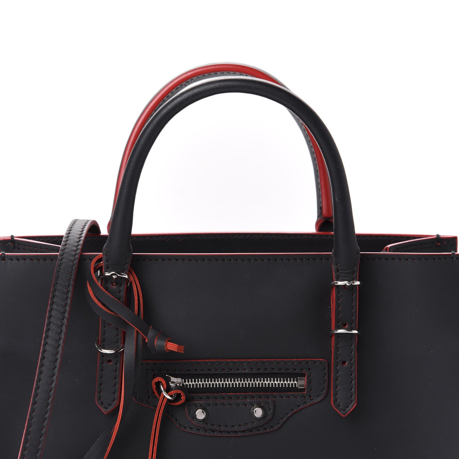 Balenciaga Rubberized Calfskin Papier Mini A4 Zip Around Tote Black Red 11 of 11