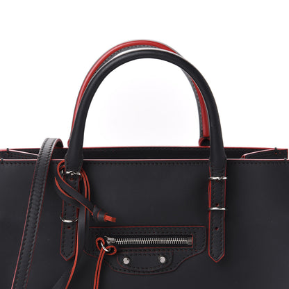 Balenciaga Rubberized Calfskin Papier Mini A4 Zip Around Tote Black Red 11 of 11