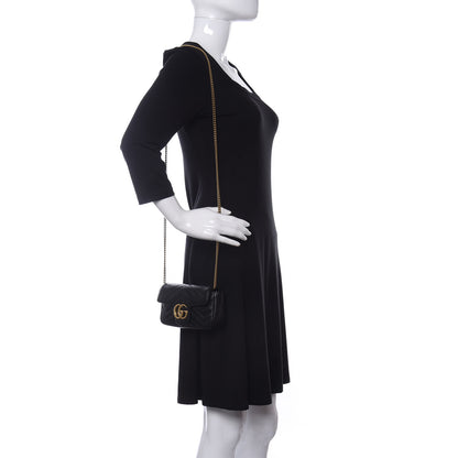 Gucci Calfskin Matelasse Super Mini GG Marmont Shoulder Bag Black 2 of 11