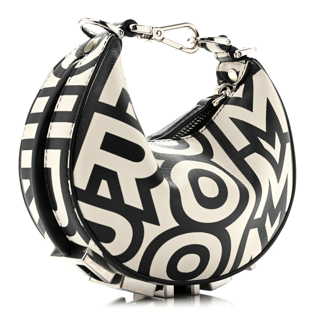 Fendi X MARC JACOBS Nappa Vitello King Logo Print Nano Fendigraphy Hobo Charm White Black 3 of 14