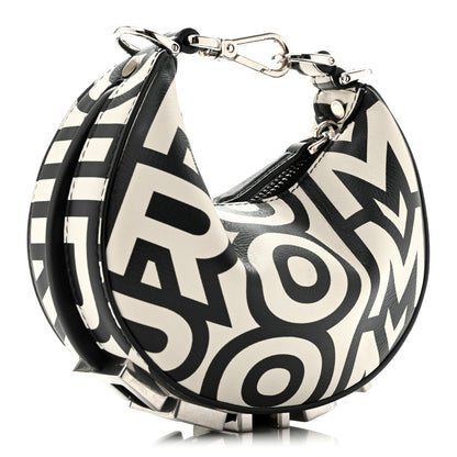 Fendi X MARC JACOBS Nappa Vitello King Logo Print Nano Fendigraphy Hobo Charm White Black 3 of 14