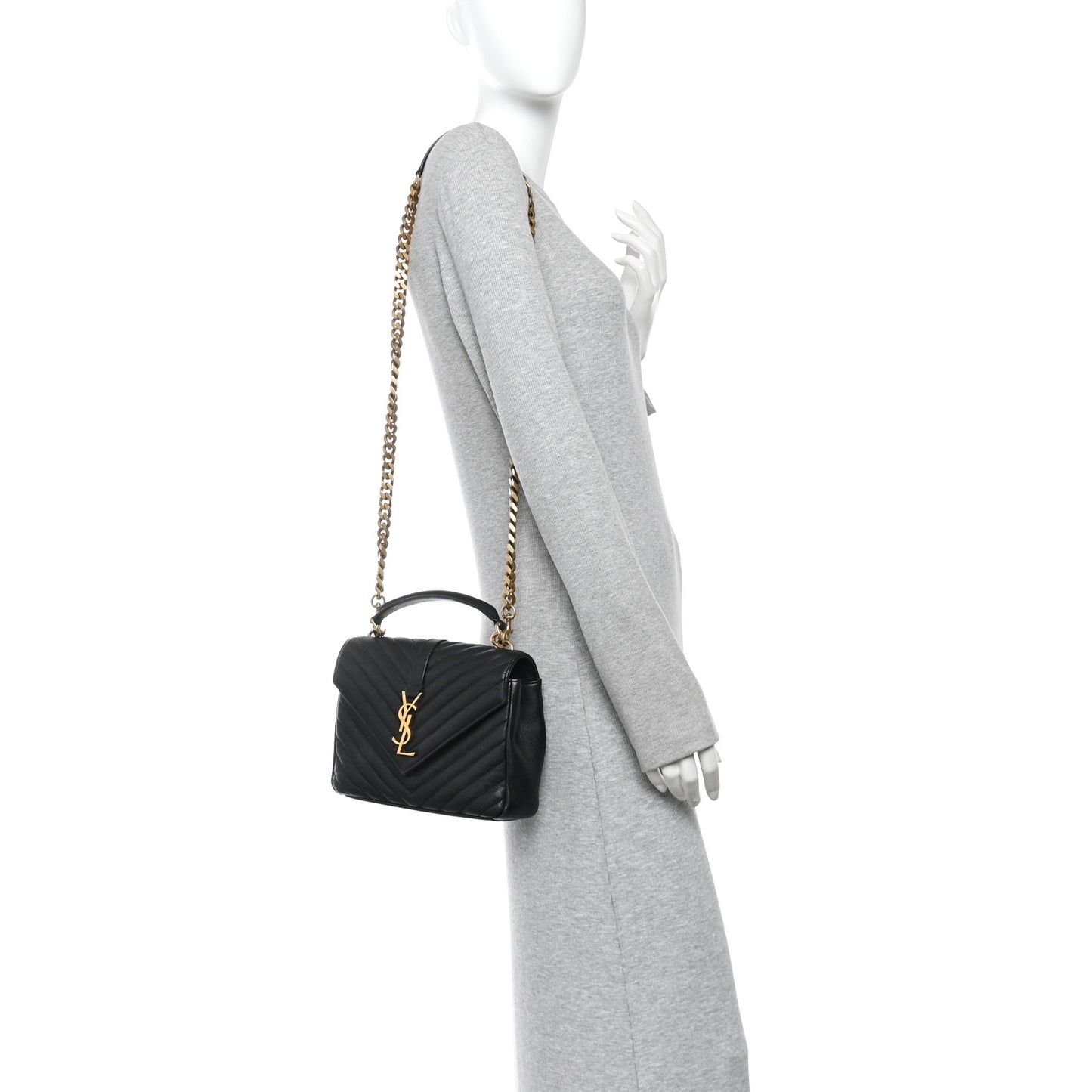 Sheepskin Matelasse Chevron Monogram Medium College Bag Black