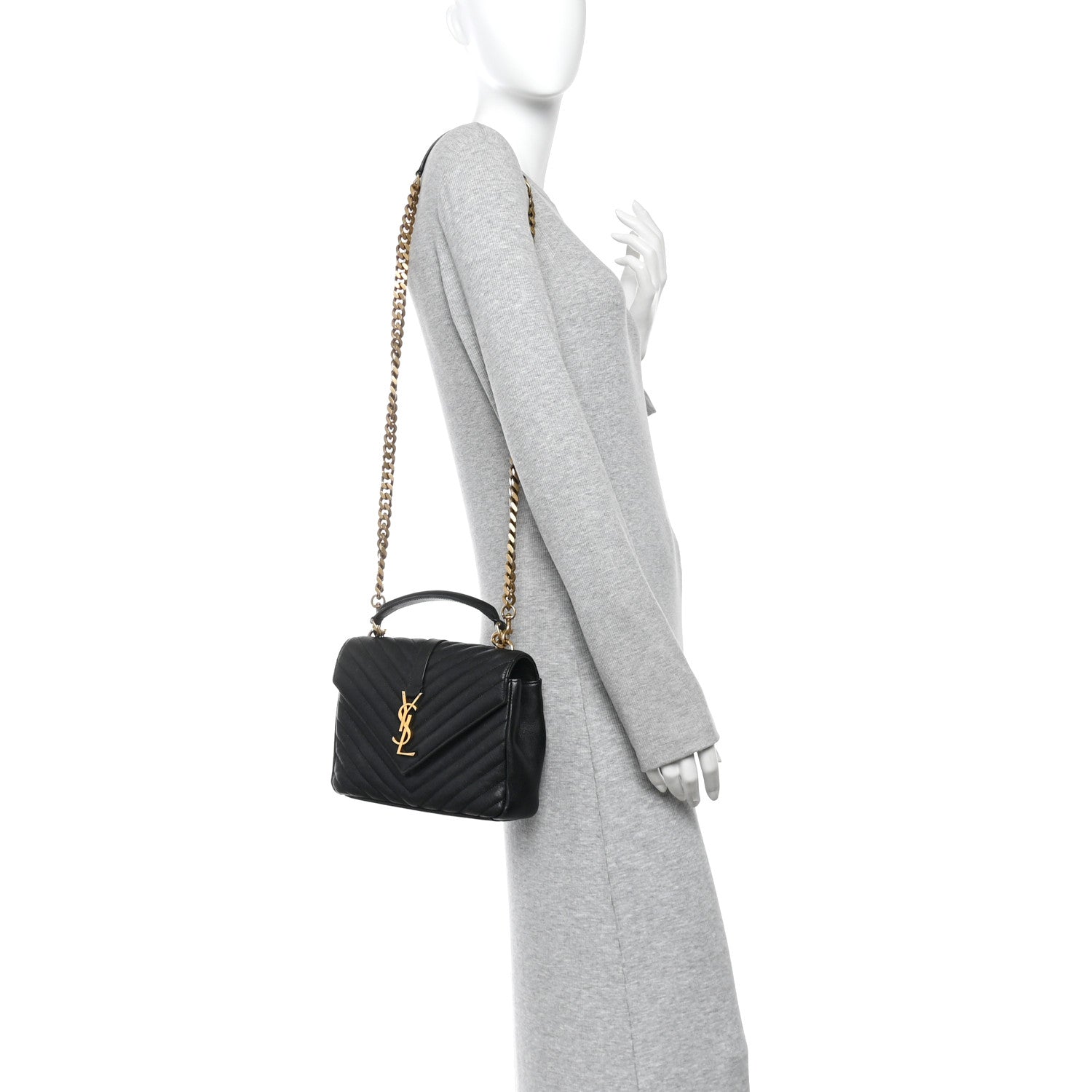 Saint Laurent Sheepskin Matelasse Chevron Monogram Medium College Bag Black 2 of 10