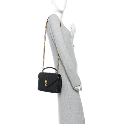 Saint Laurent Sheepskin Matelasse Chevron Monogram Medium College Bag Black 2 of 10