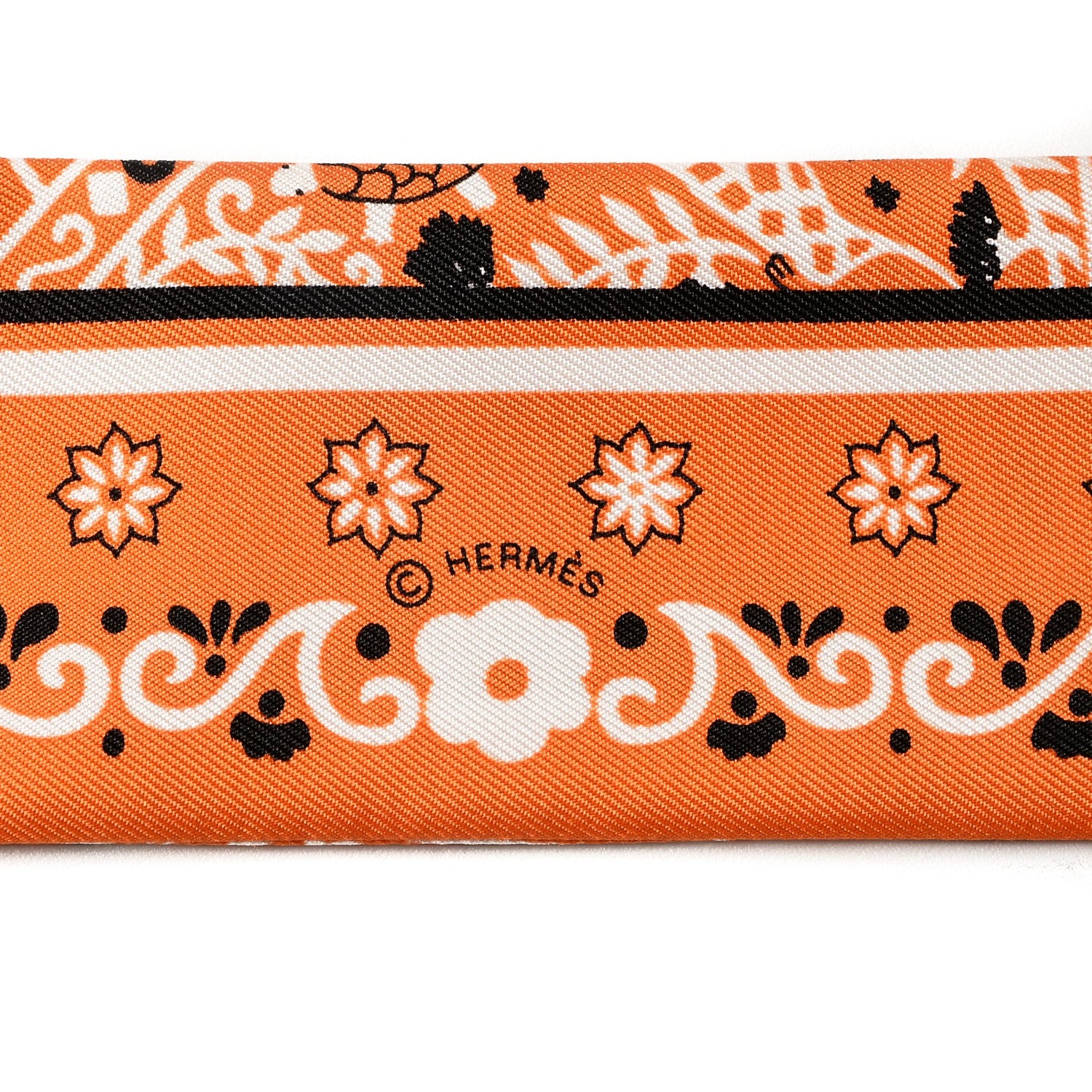 Hermes Silk Peuple Du Vent Bandana Twilly Orange Noir Blanc 5 of 5