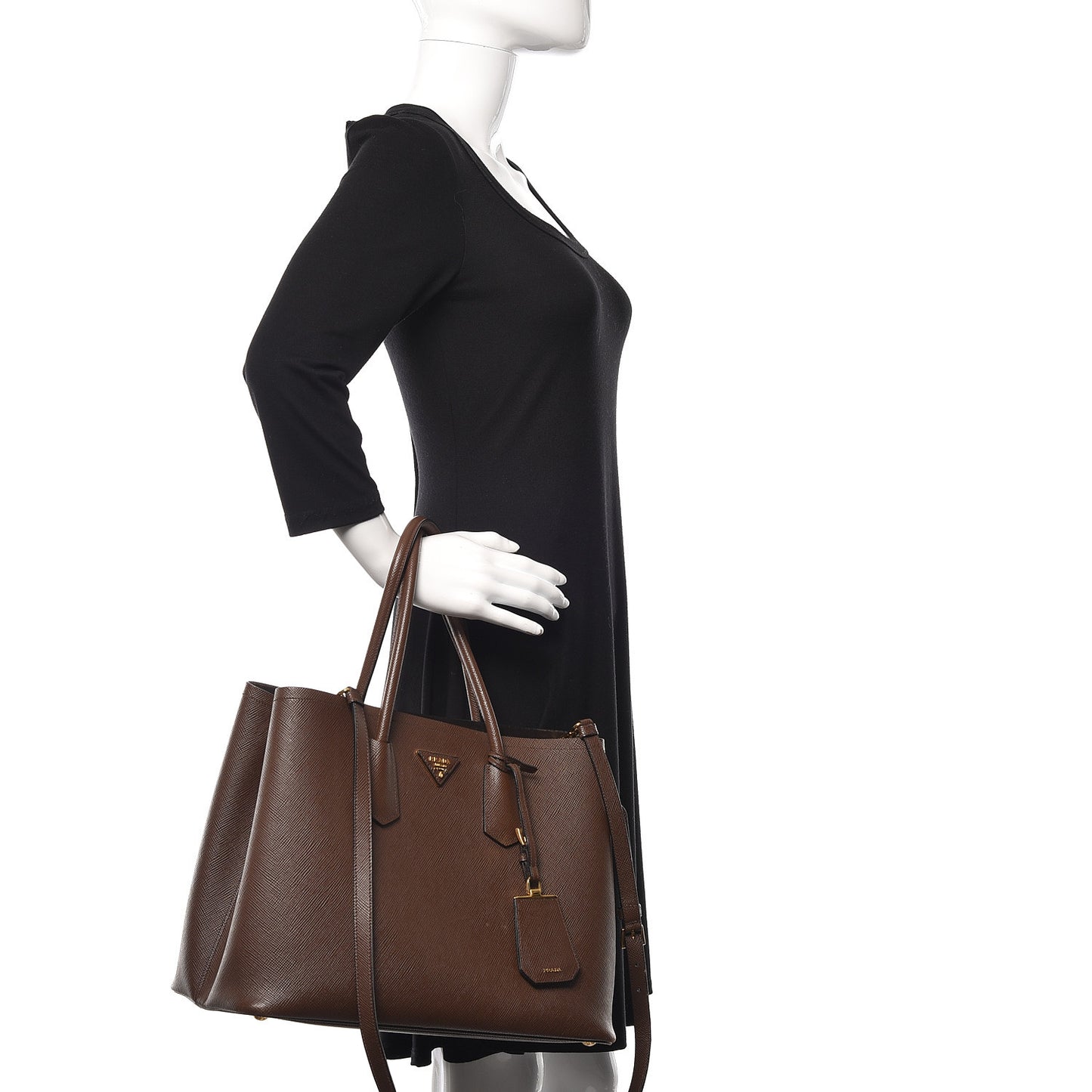 Saffiano Cuir Large Double Bag Cacao