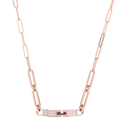 Hermes 18K Rose Gold Diamond Pave Kelly Chaine Choker Necklace 1 of 6