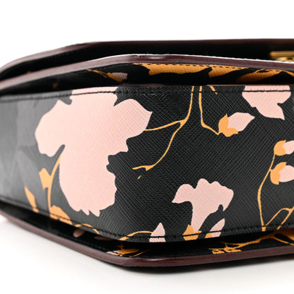 Salvatore Ferragamo Hammered Calfskin Floral Printed Seila Top Handle Crossbody Bag Black Multicolor 9 of 10