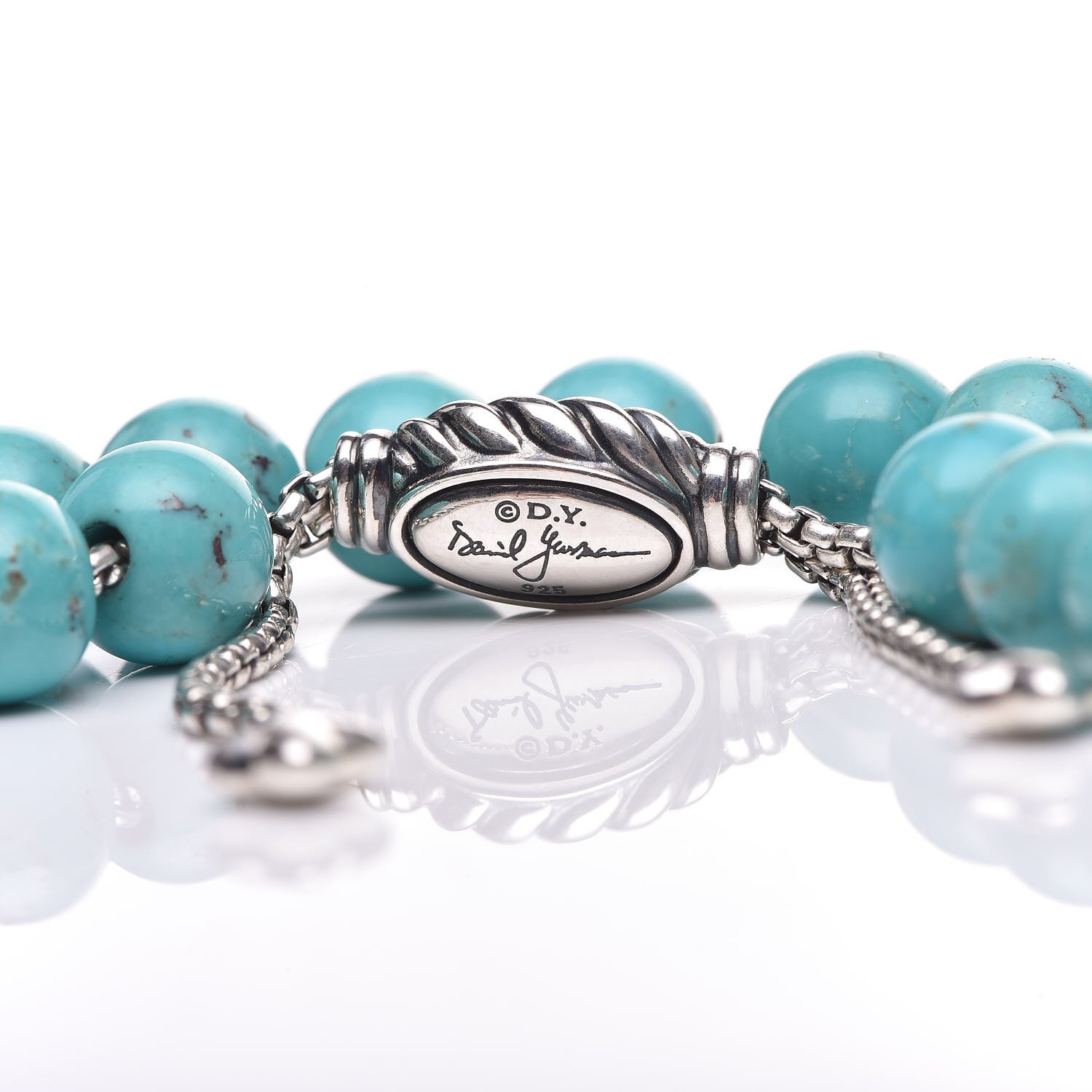 David Yurman Sterling Silver Turquoise 8mm Spiritual Beads Adjustable Bracelet 4 of 4