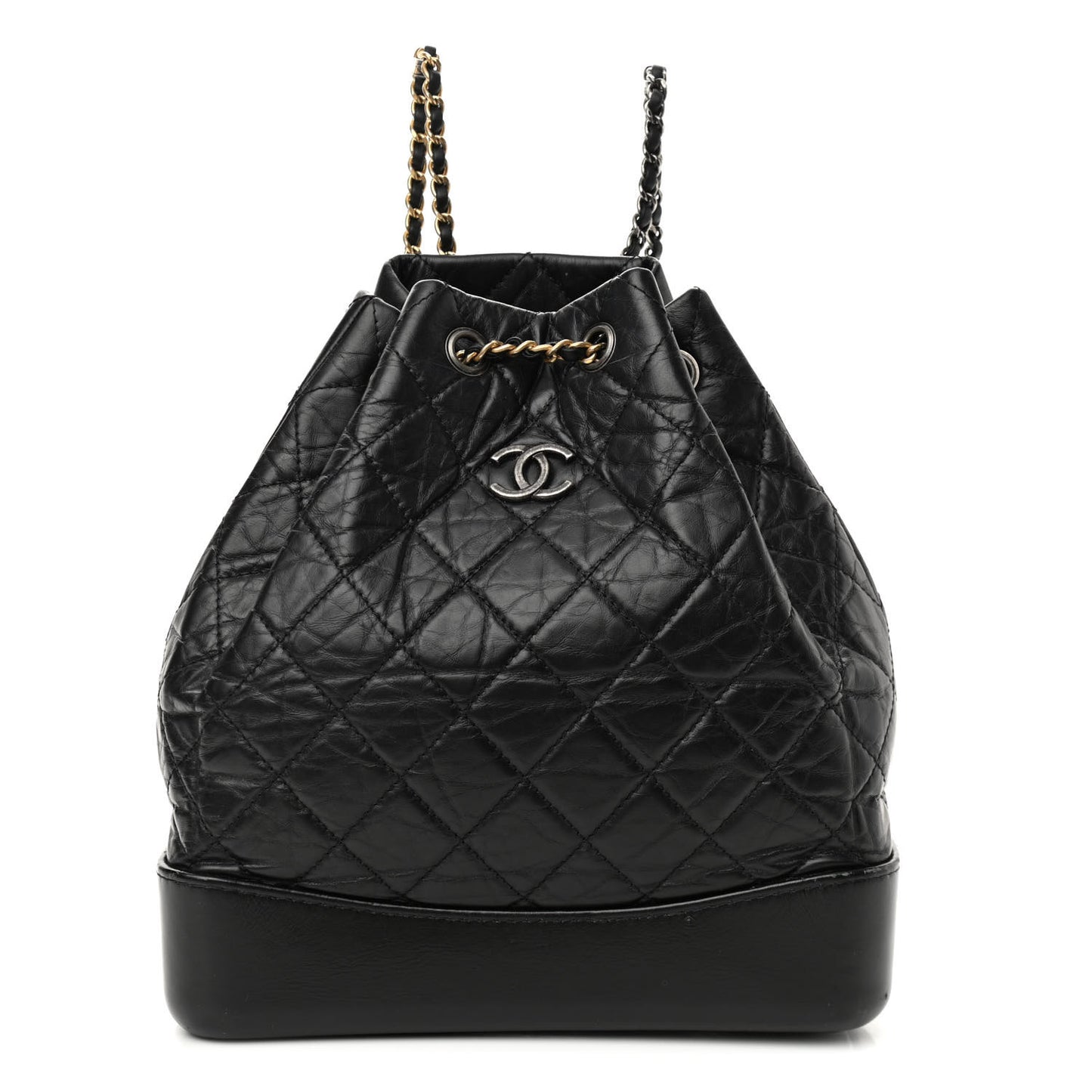 Aged Calfskin Quilted Gabrielle Backpack Black