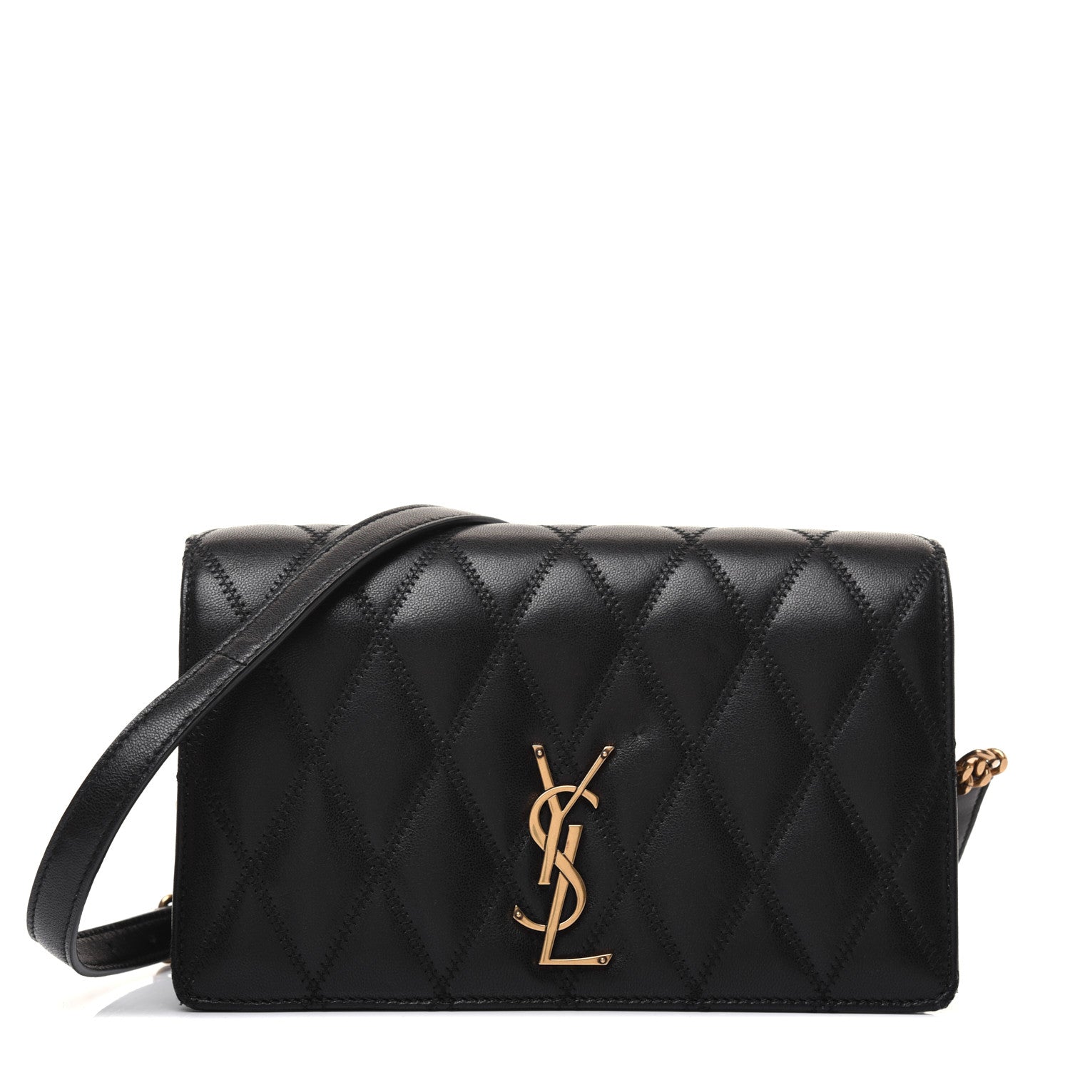 Saint Laurent Lambskin Diamond Quilted Monogram Angie Chain Bag Black 1 of 23
