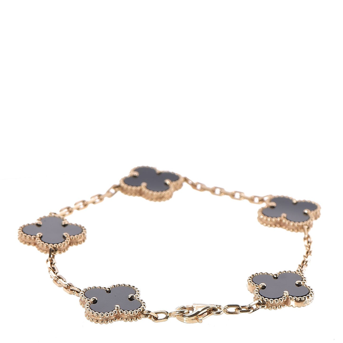 18K Yellow Gold Black Onyx 5 Motifs Vintage Alhambra Bracelet